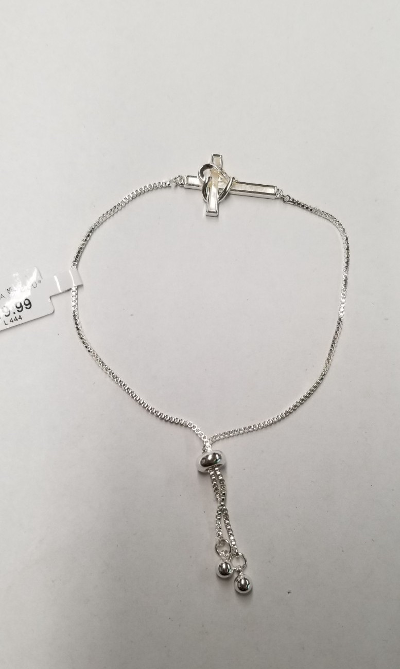 Amanda Blu Pavé Cross Heart Pull-Cord Adjustable Bracelet 10″