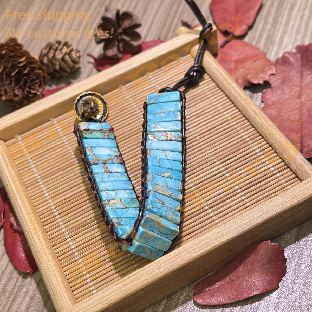 Natural Gemstone Turquoise Leather Braided Bracelet Protection Healing Girl Gift