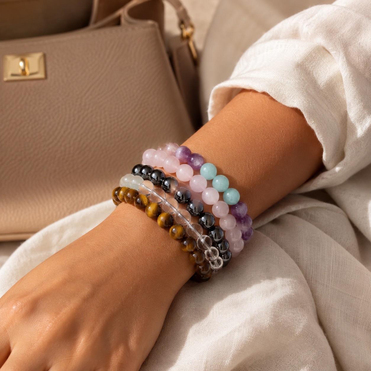 Spiritual Intention Beaded Bracelet 18cm Stretch Chakra Healing Energy Jewelry