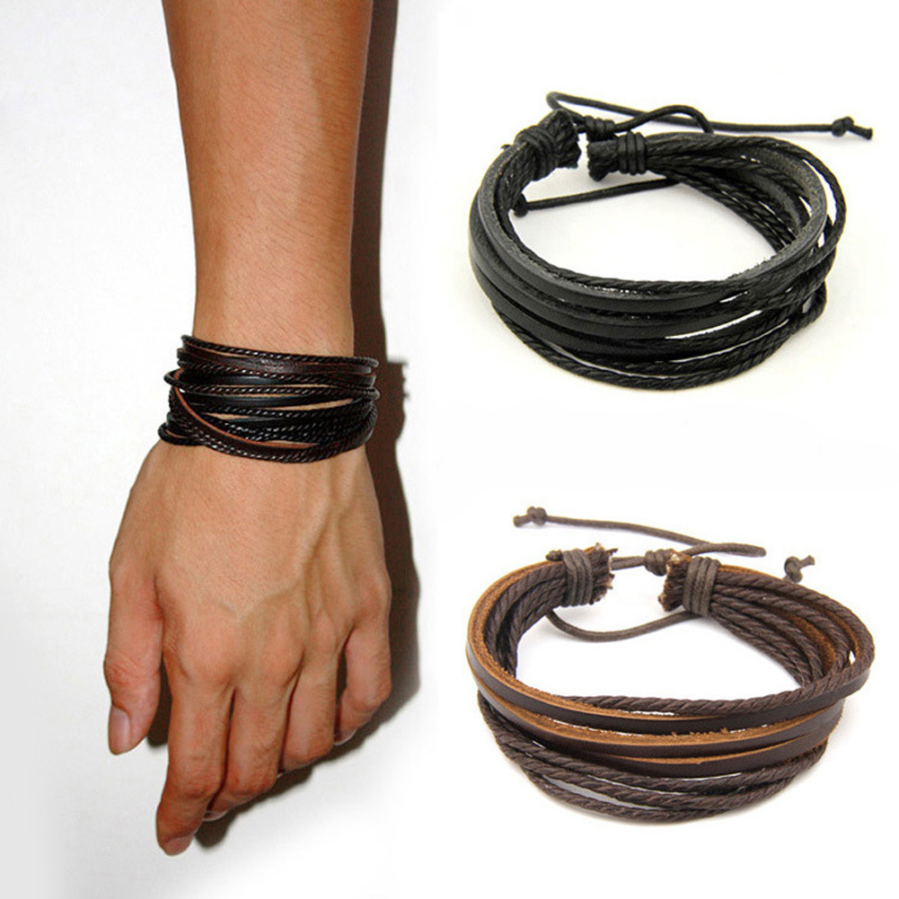 100% Hand-Woven Leather Braided Rope Bracelet Wristband Men Women USA SELLER 8-4