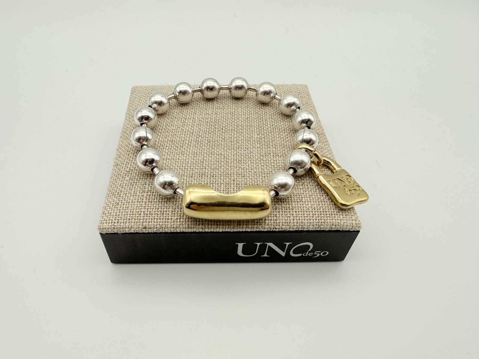 NEW Uno de 50 SNOWFLAKE Bracelet Sterling Silver 18k Gold Plated Beads Large