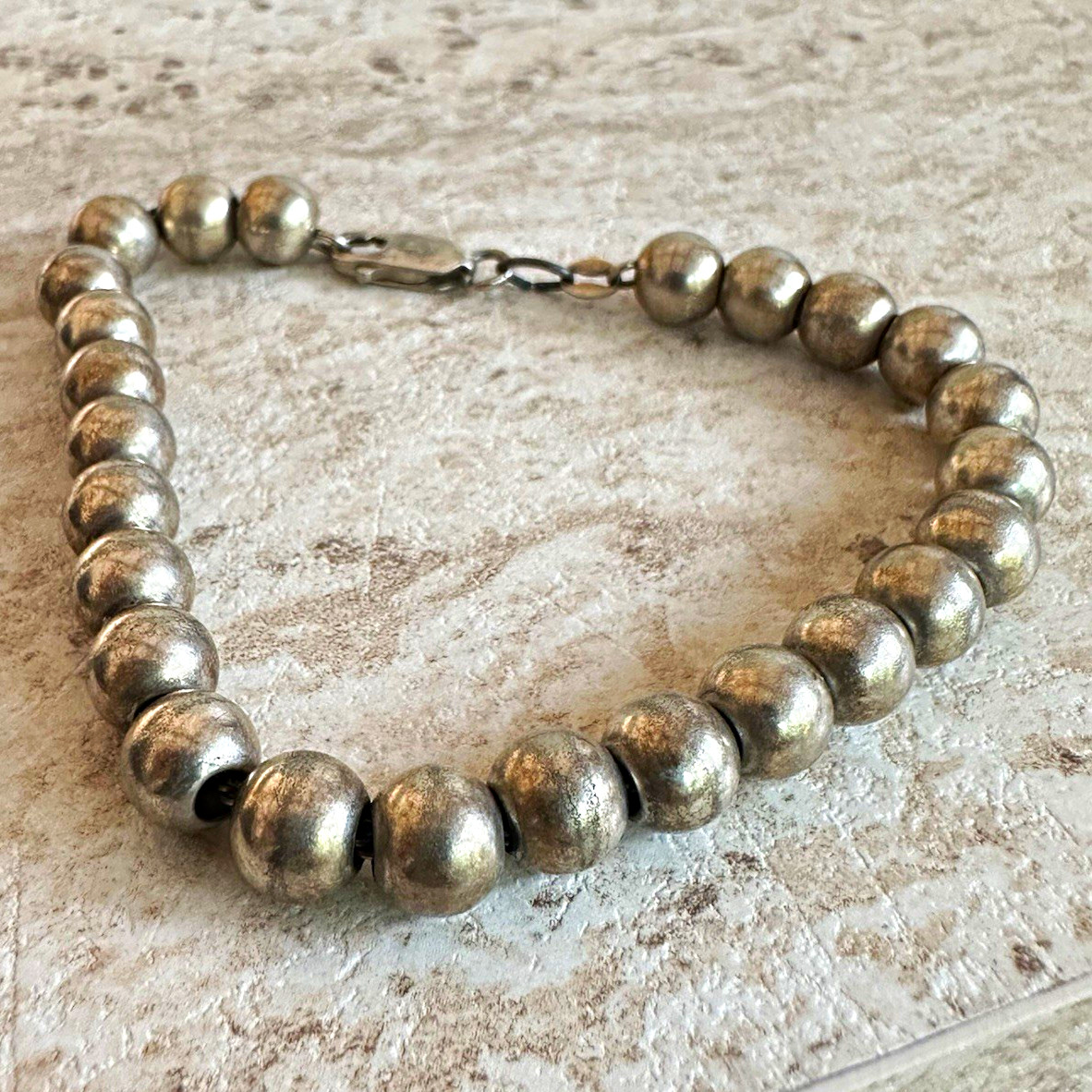 Pure 925 silver Beaded Ball Bracelet 8.5 inch Lobster Clasp