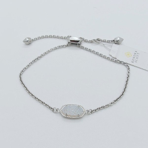 New Kendra Scott Elaina Silver Adjustable Chain Bracelet In Iridescent Drusy