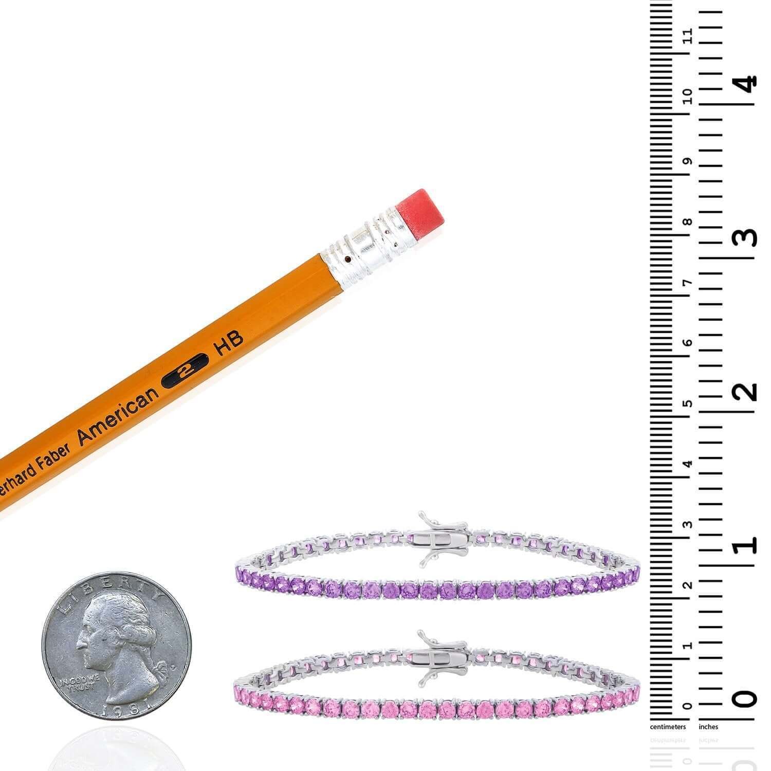 Sterling Silver 7″ CZ Tennis Bracelet – Pink or Purple Stones, Italian Made