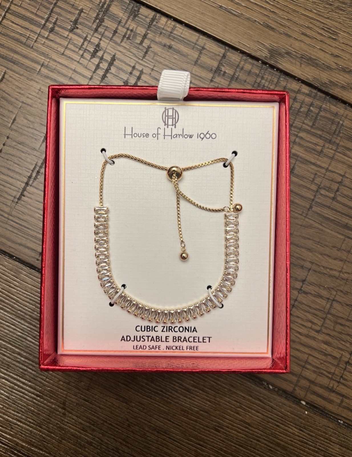House of Harlow 1960 Gold Crystal Adjustable Bracelet Lead and Nickel Free New