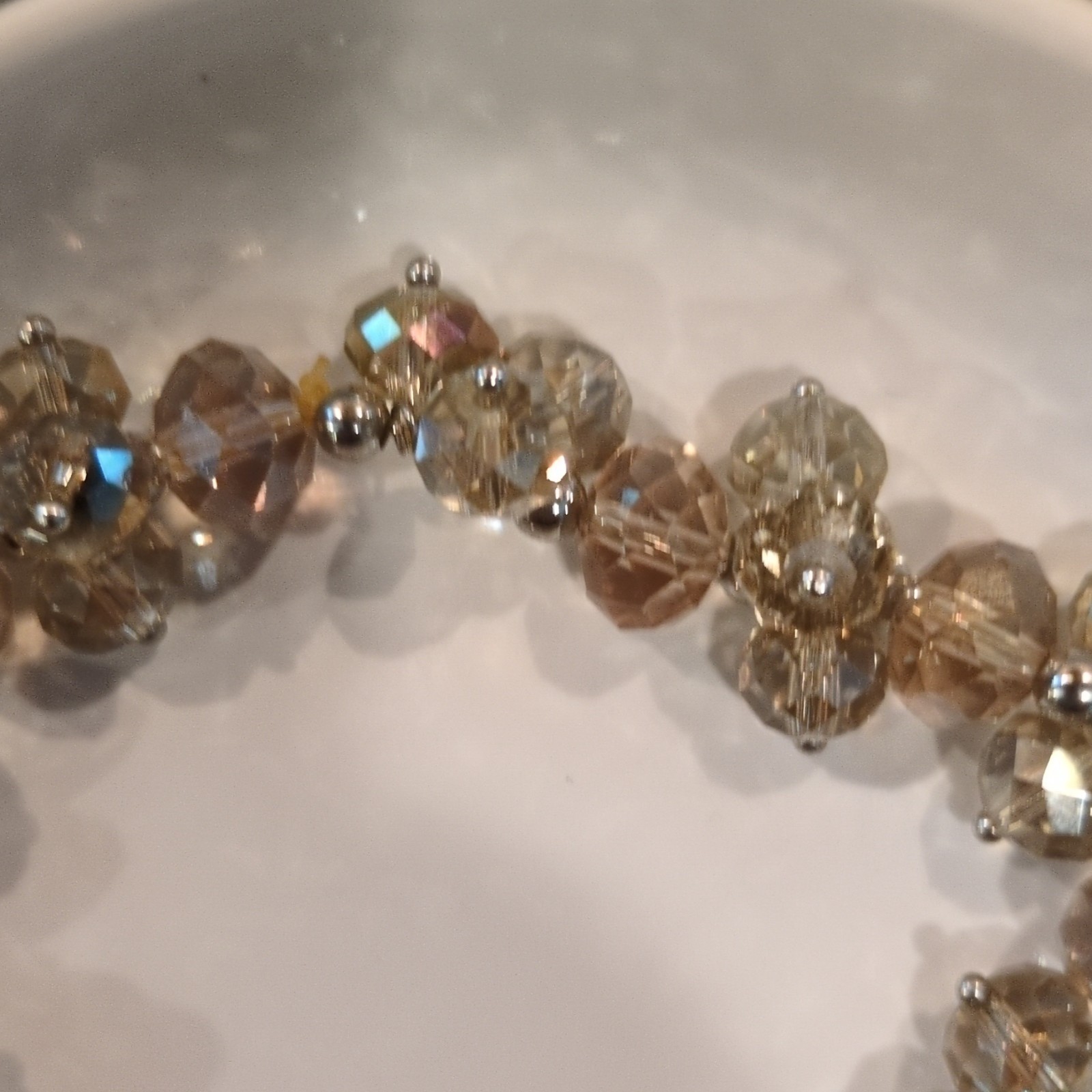 Clear Faceted Crystal Beaded Stretch Bracelet 7 in Floral Cluster Design
