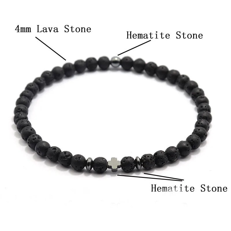 New Men Bracelet Small Stone 4mm Braclet Hematite Cross Braslet Rice.