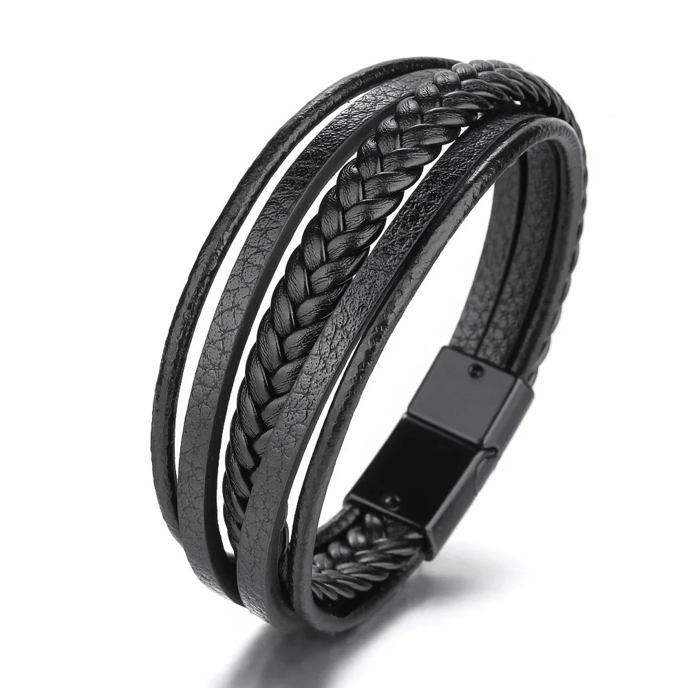 Bracelet 21CM Multilayer Braided Rope Bracelets for Male Trendy Leather