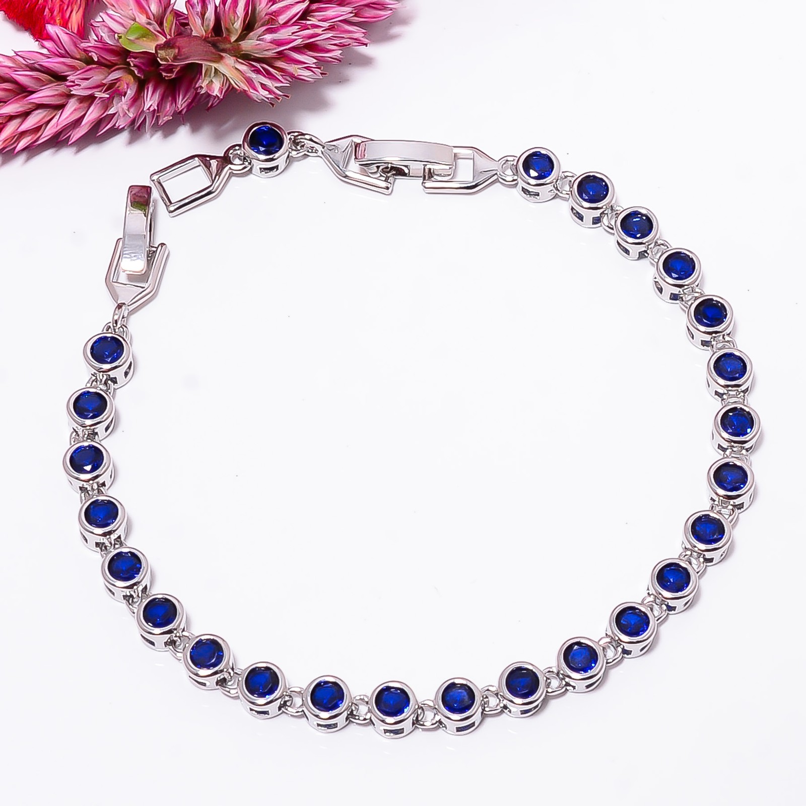Blue Sapphire – Simulated 925 Sterling Silver Adjustable Bracelet 7-8″ B128329