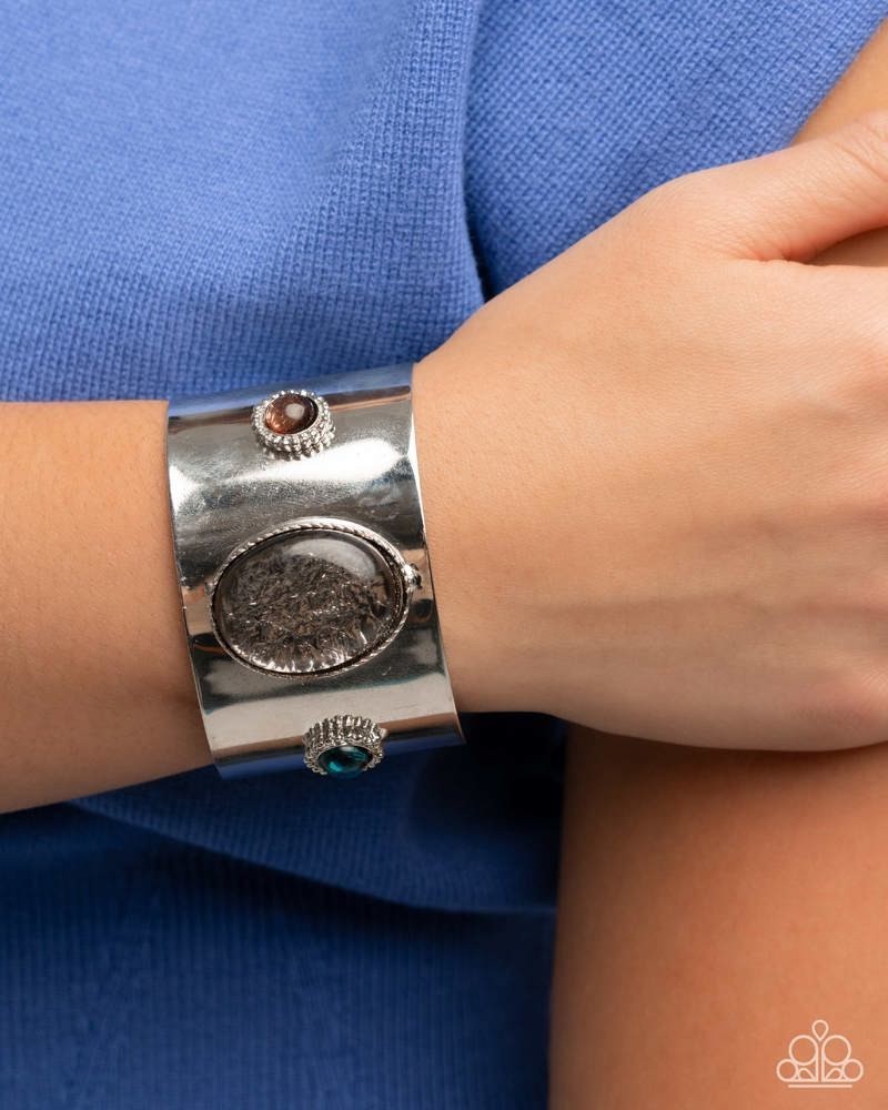 Paparazzi Rule the Flight – Silver – Capri Blue , Orange, Brown Beads cuff