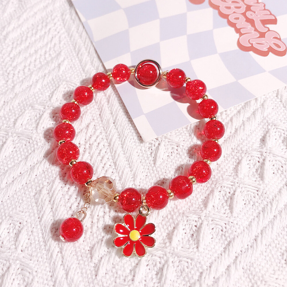 Women Beads Bracelet Daisy Pendant Chain Colorful Crystal Wristband Sweet Gift