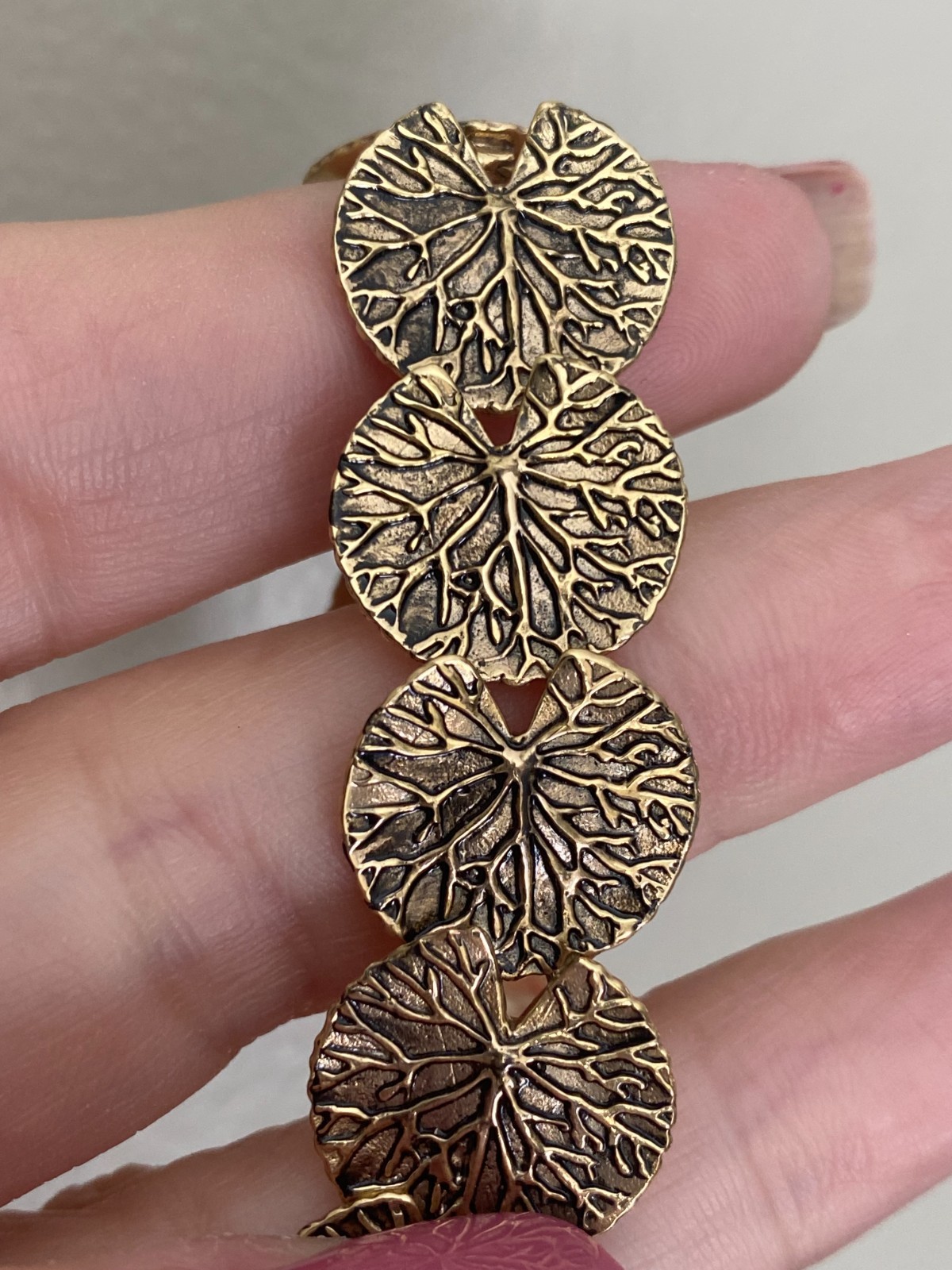 Anitanja Water Lily Leaf Bracelet Bronze Antique Finish Hook Clasp 7.25 to 8.25″