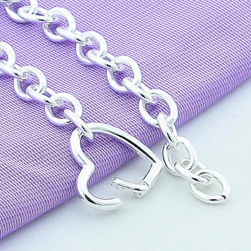 925 Sterling Silver Charm Heart Thick Chain Women Bracelet Fashion Jewelry