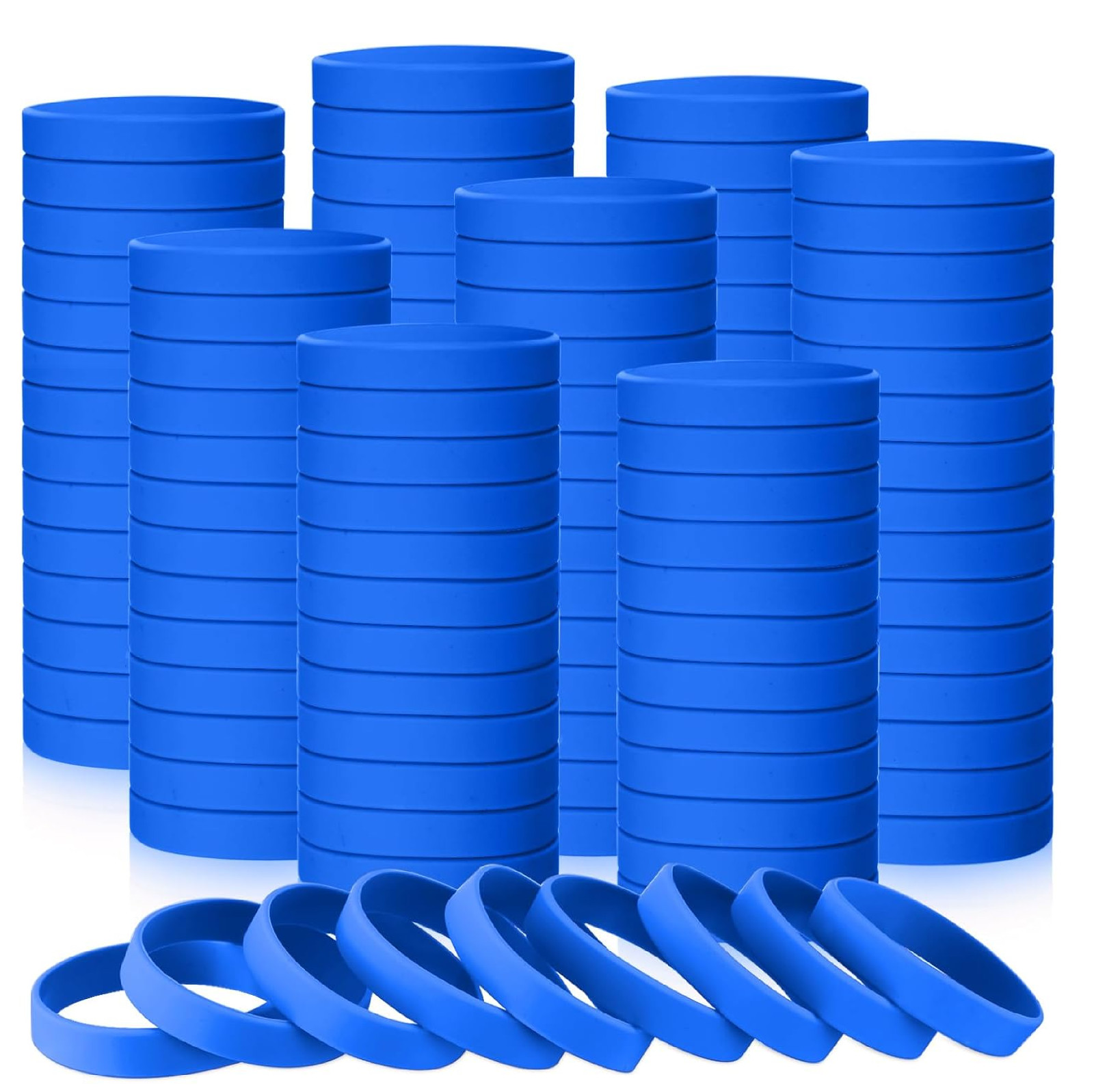 Liliful 50 Pcs Blue Silicone Rubber Bracelets, Blank Wristbands