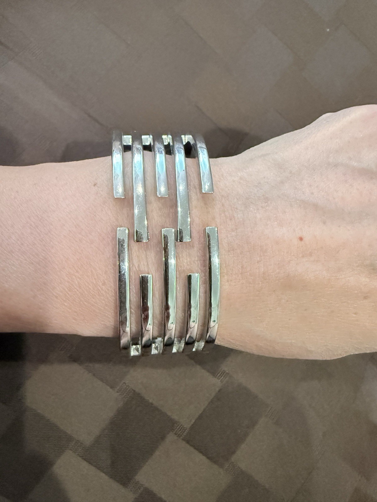 Heavy Multi-Strand Silver Cuff Bracelet – Chunky Hinged Geometric, 62gm
