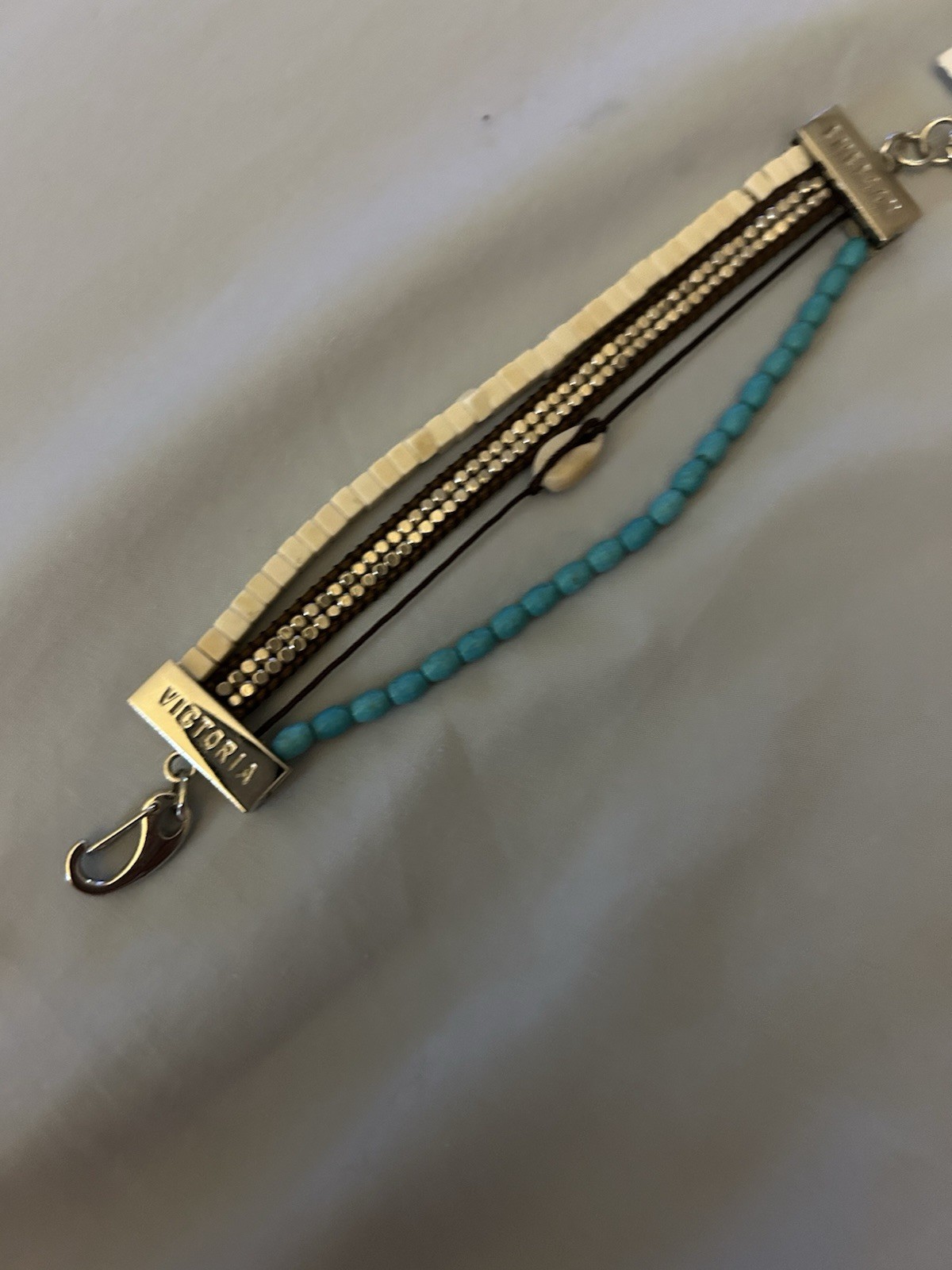Victoria Multi-Strand Beaded Chain Bracelet Lobster Clasp Silver Blue White