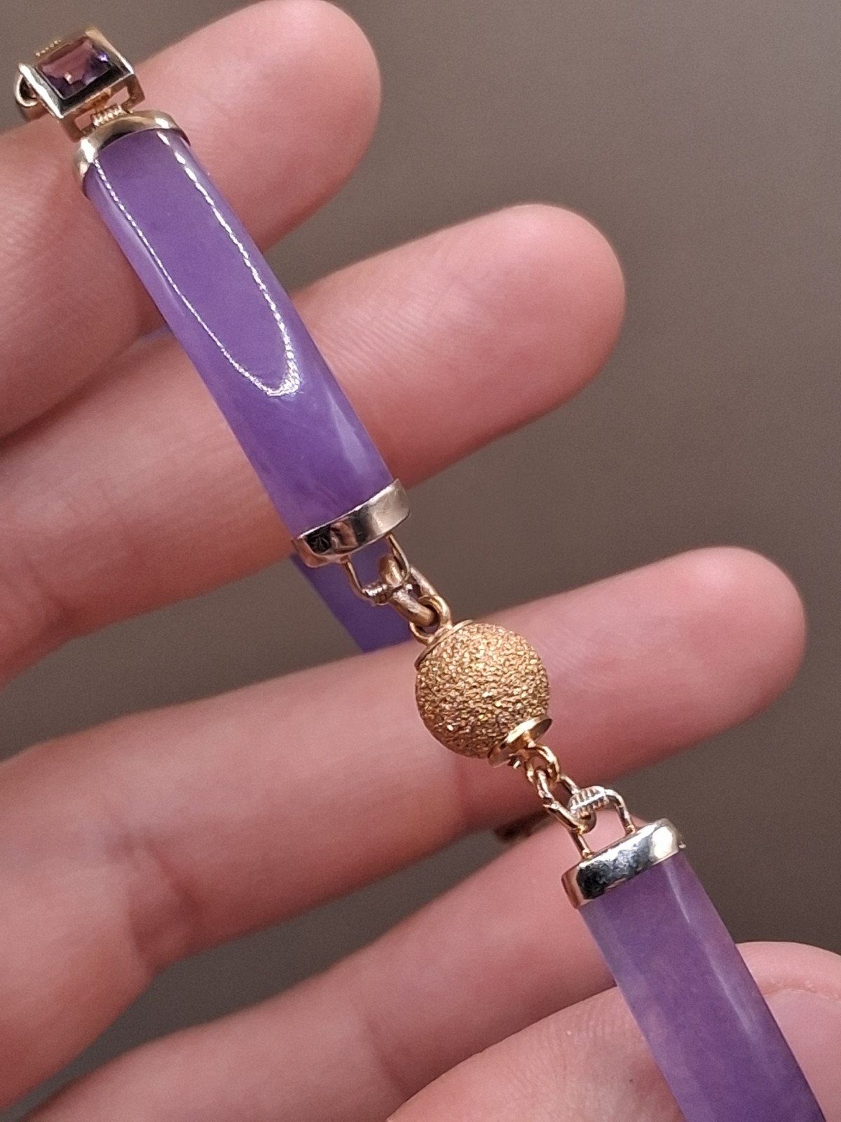 Gold Tone Purple Gemstone Bar Link Bracelet 8.5″