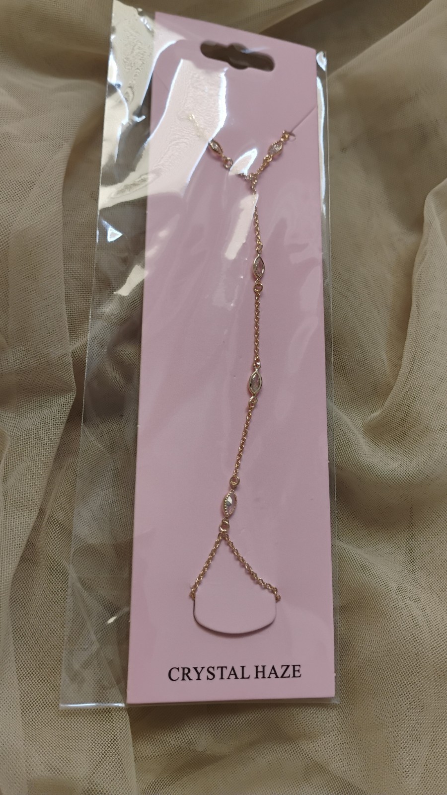 Crystal Haze Crystal Hand Chain Bracelet Gold Tone Adjustable Lobster Clasp