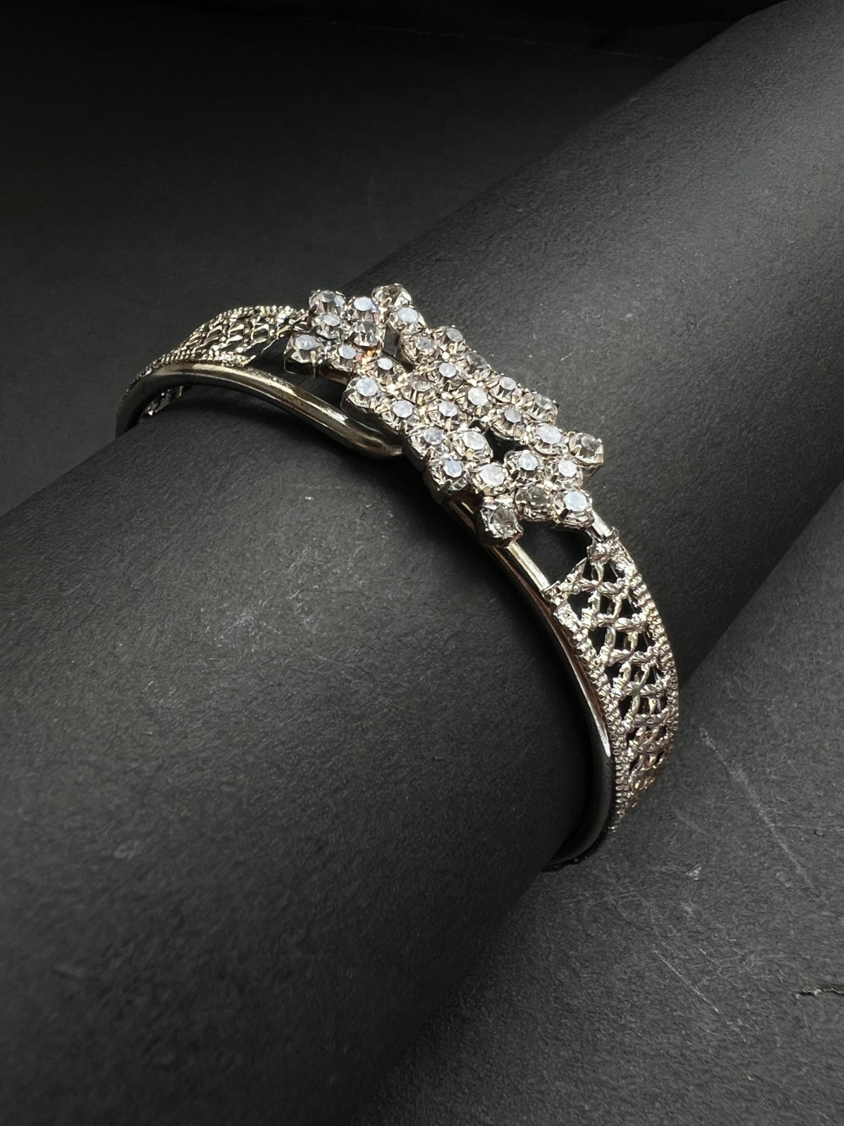 Silver Plated Rhinestone Cuff Bracelet Sparkling Crystal Party Jewelry for Women