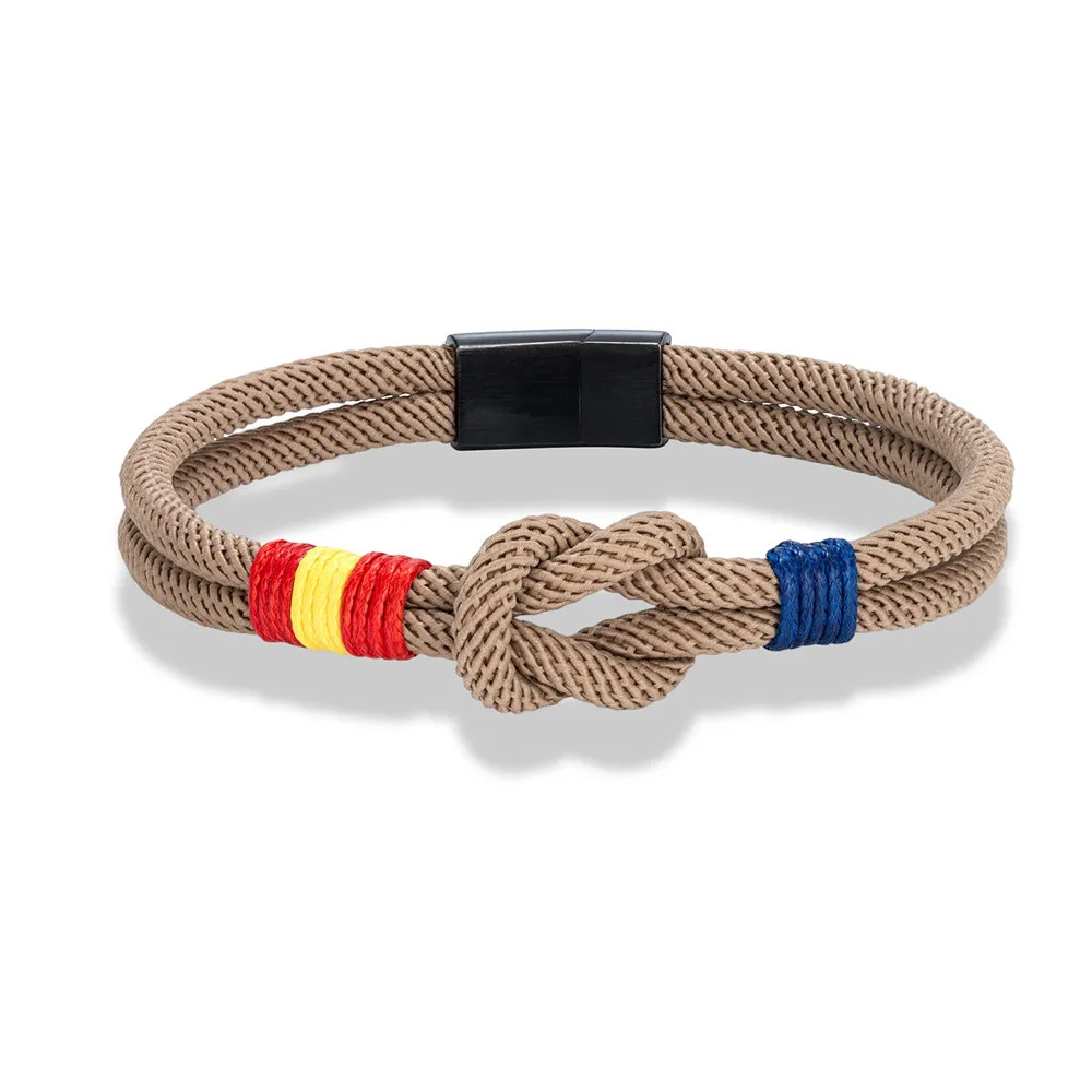 Fashion Men Women Spain Flag Double Strand Nautical Rope Bracelet Brushed