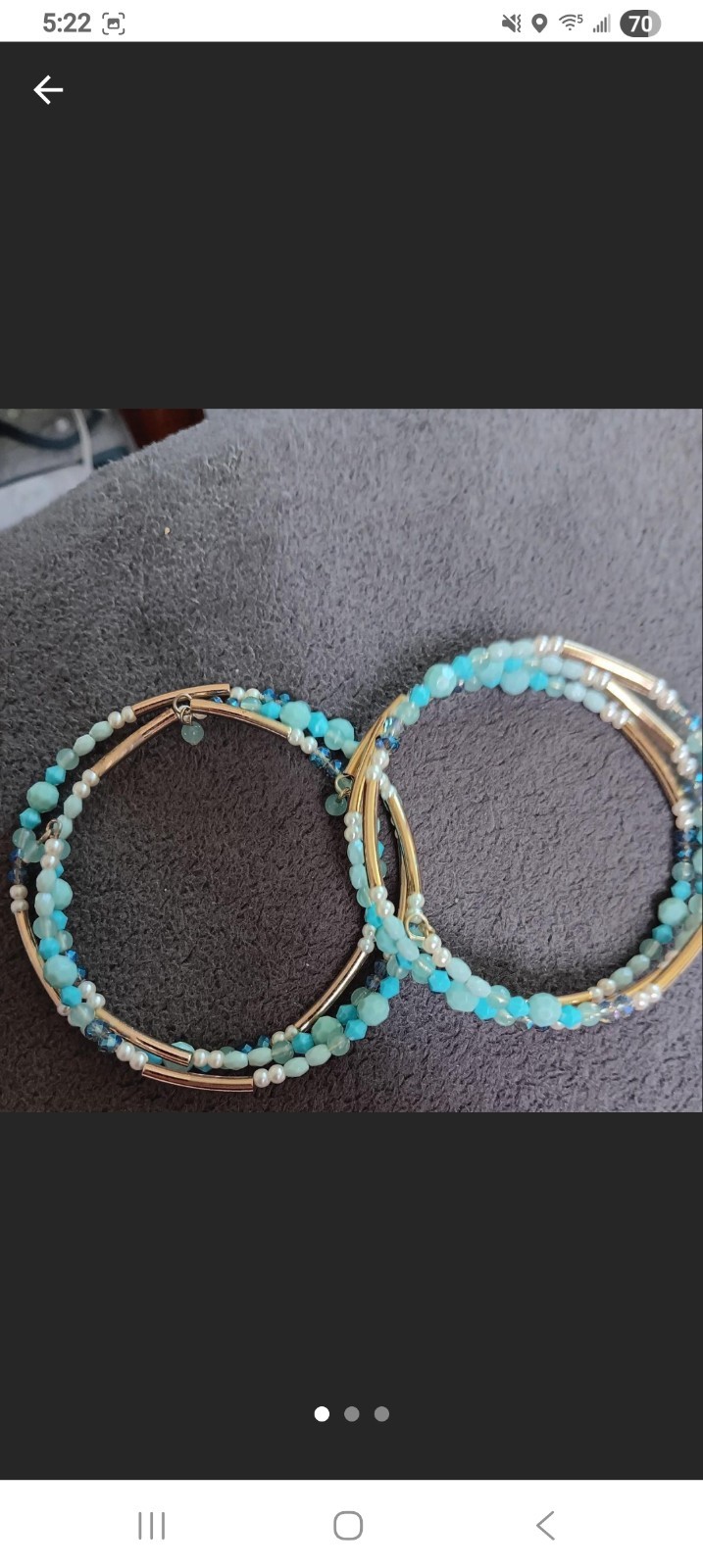 Blue Beaded Bracelet with Gold Beads Stretch Bracelet