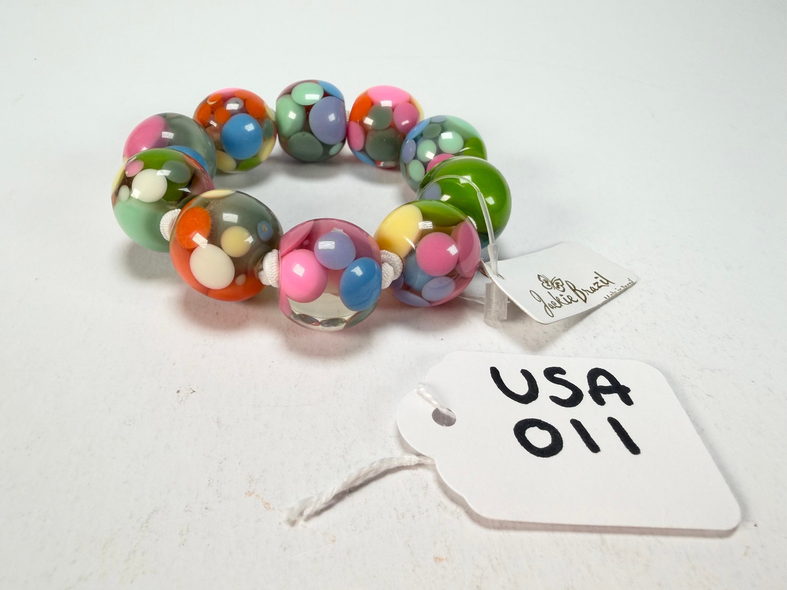 Jackie Brazil “Spots” Spotted Balls On Elastic Resin Bracelet ( B1470 )