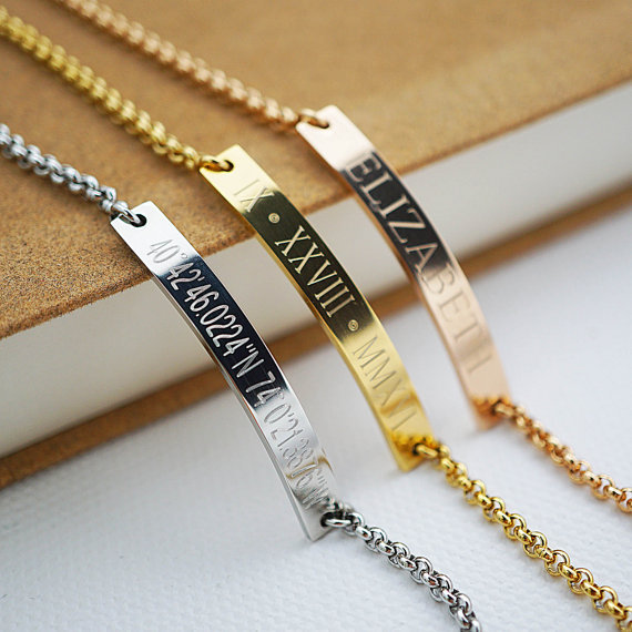 Personalized Bracelet Name Bar Bracelet Custom Engraved Any Name Date Coordinate
