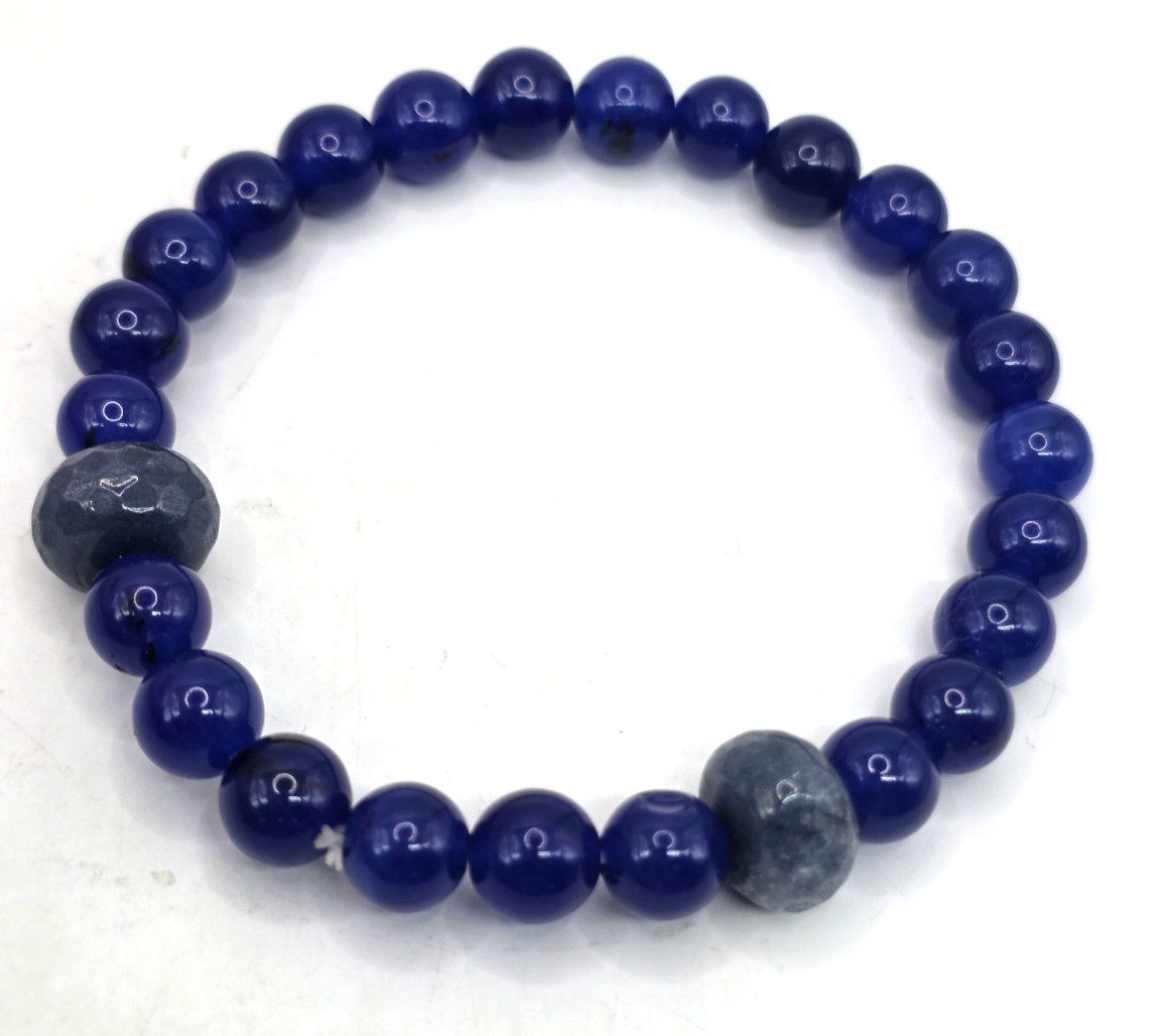 Blue Jade Gemstone Stretchy Bracelet Size 7 Round Beads 8 mm 95 Carats NWOT