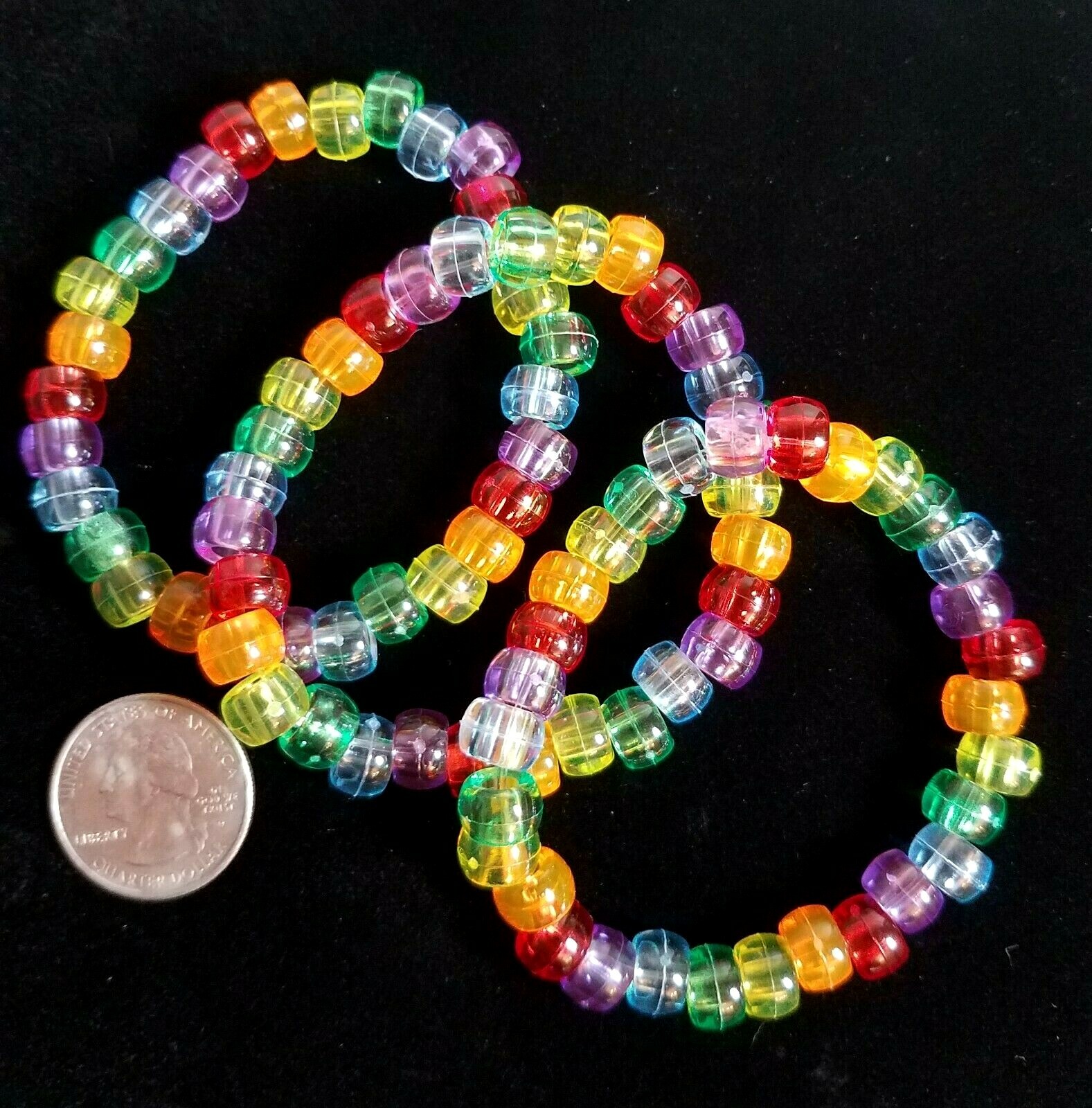 Rainbow Pride Chunky Stretchy Beaded Bracelet Set of 3. Red, Blue, Yellow, Green