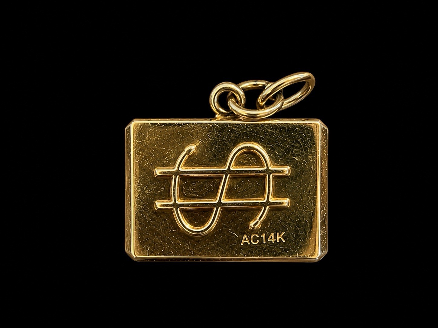 14k Yellow Gold Rectangular Dangle Charm “Mad Money” Dollar Sign Signed No Stone