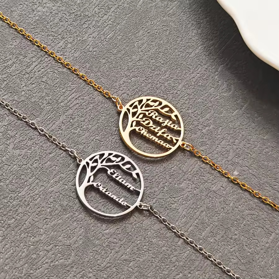 Custom 1-4 Name Family Tree Bracelet Jewelry Lobster Clasp Gift Silver Gold