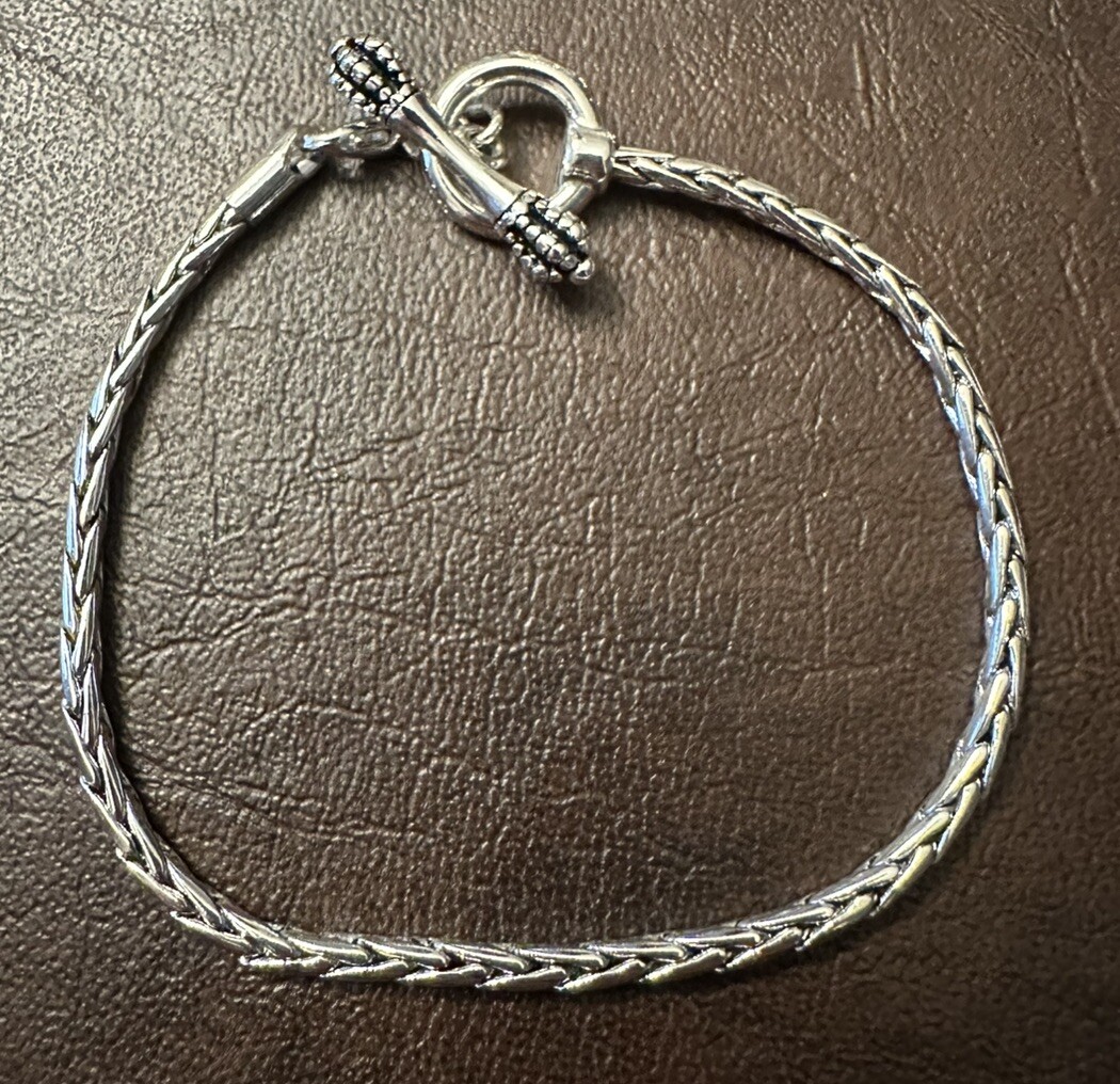 Silver Charm Bracelet For Bead Charms Wheat Chain With Toggle Closure NWOT