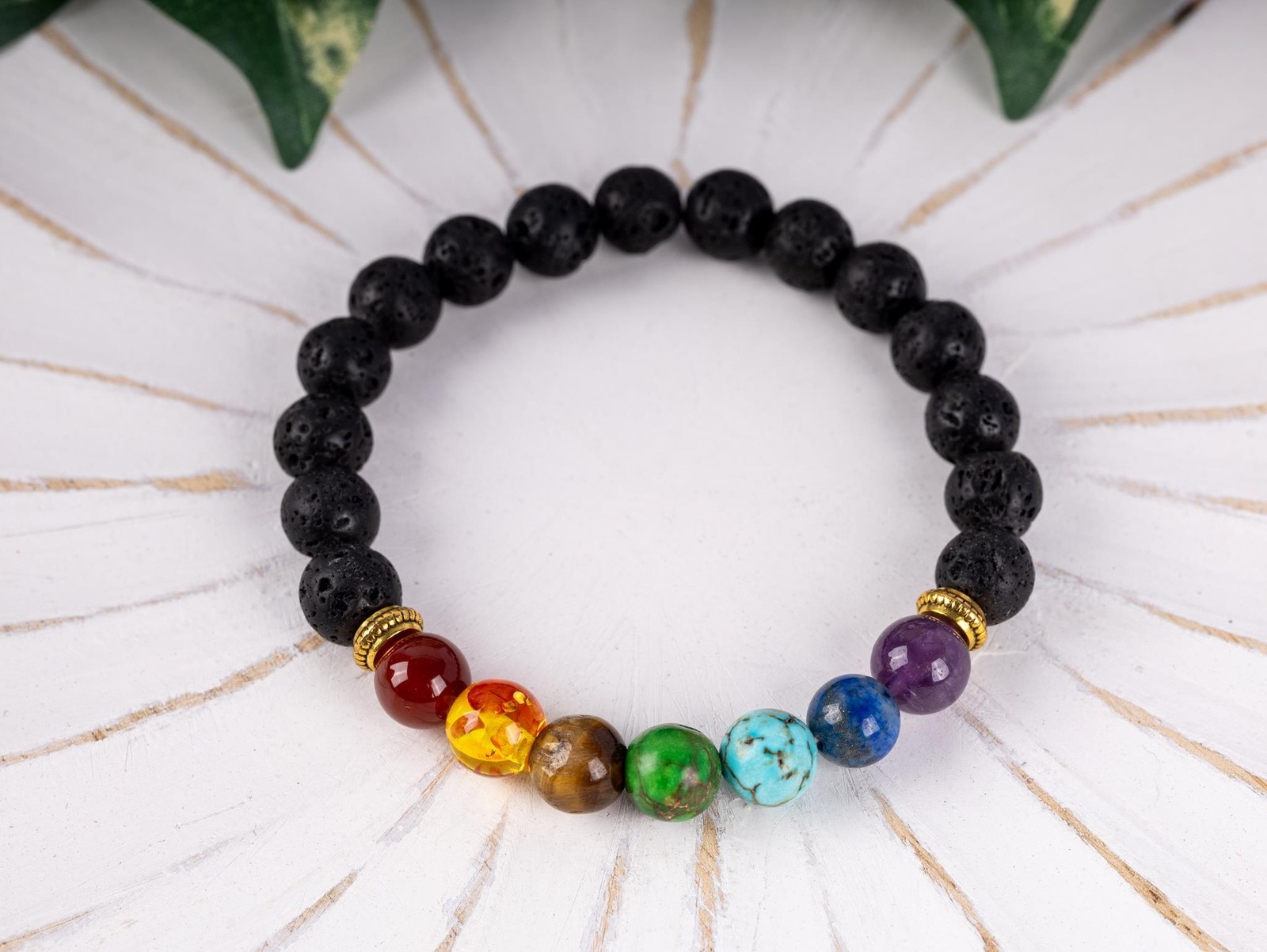 7 Chakra Bracelet for Women and Men with Lava Stones – Made with 7 Chakra Crysta