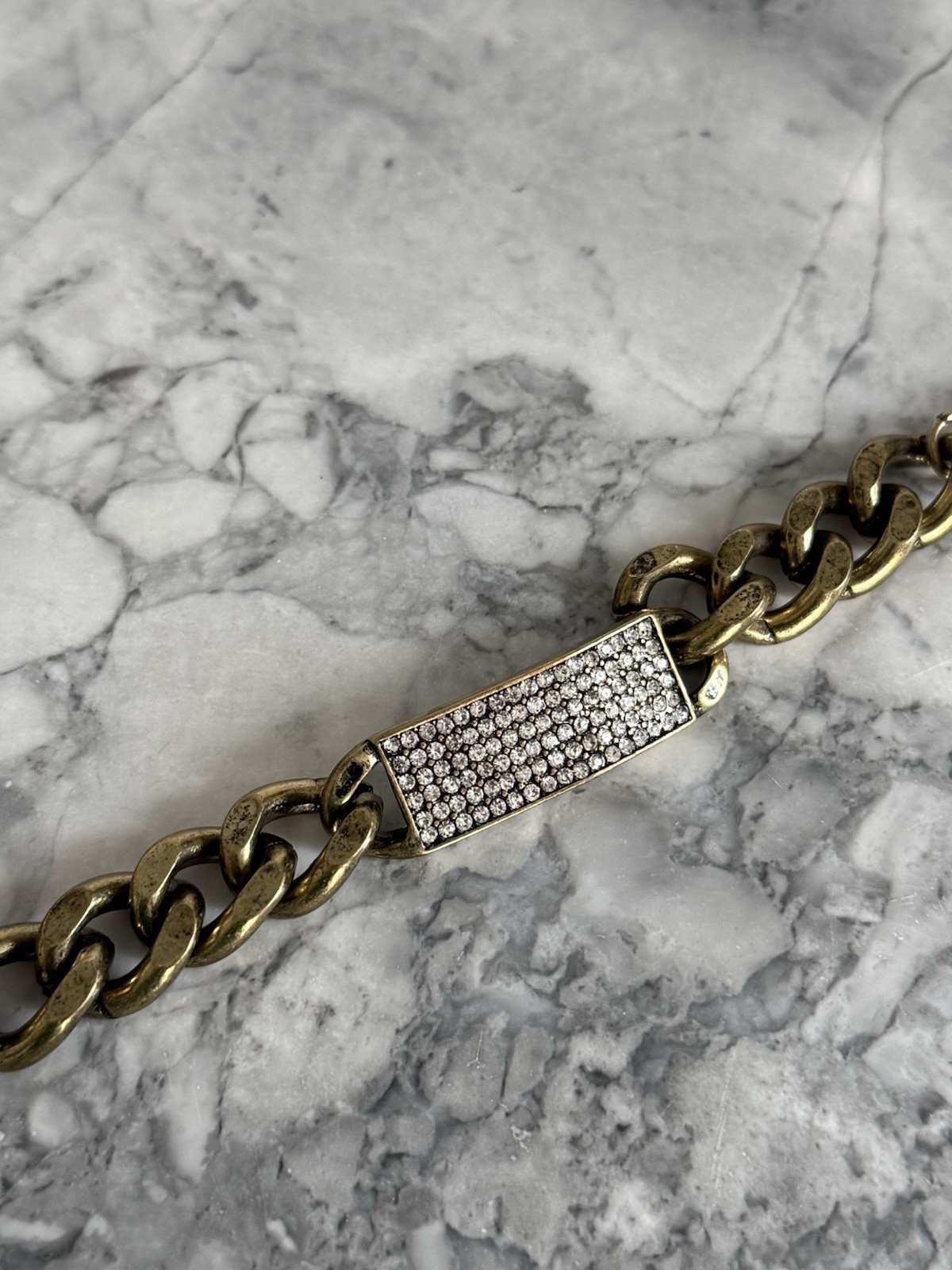 R.J. Graziano Gold Tone Crystal ID Link Bracelet Chunky Curb Chain Adjustable