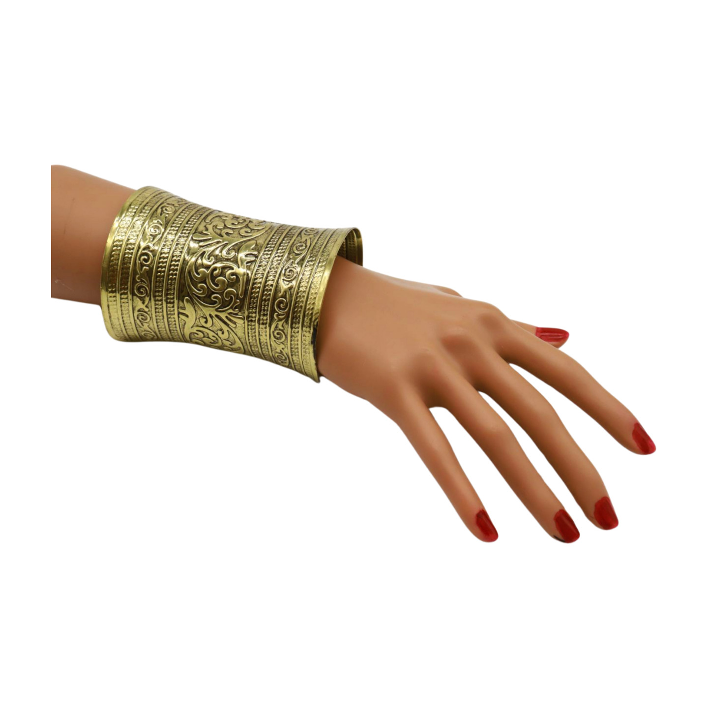 Women Antique Gold Color Extra Long Metal Roman Cuff Bracelet Filigree Halloween