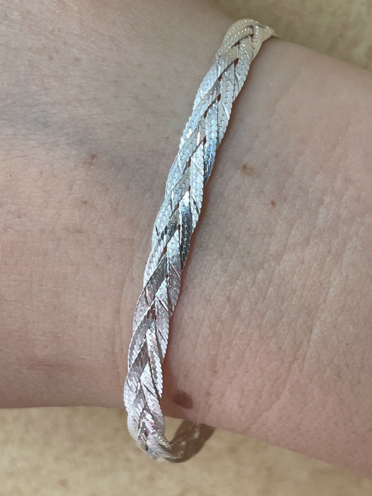 Solid 925 Sterling Silver Ladies 6mm Twisted Braided Herringbone Bracelet ITALY