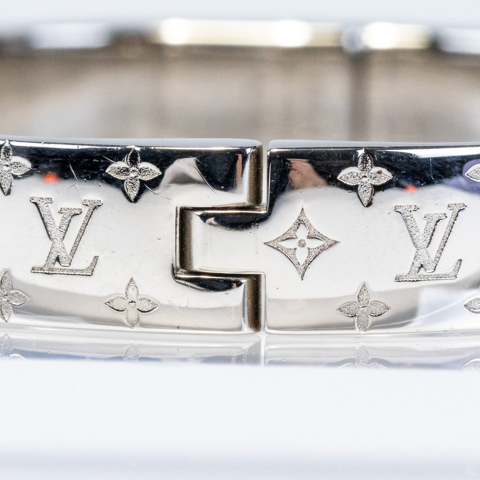 Louis Vuitton LV Nanogram Cuff Bracelet M00250 Bangle Silver Tone Size M