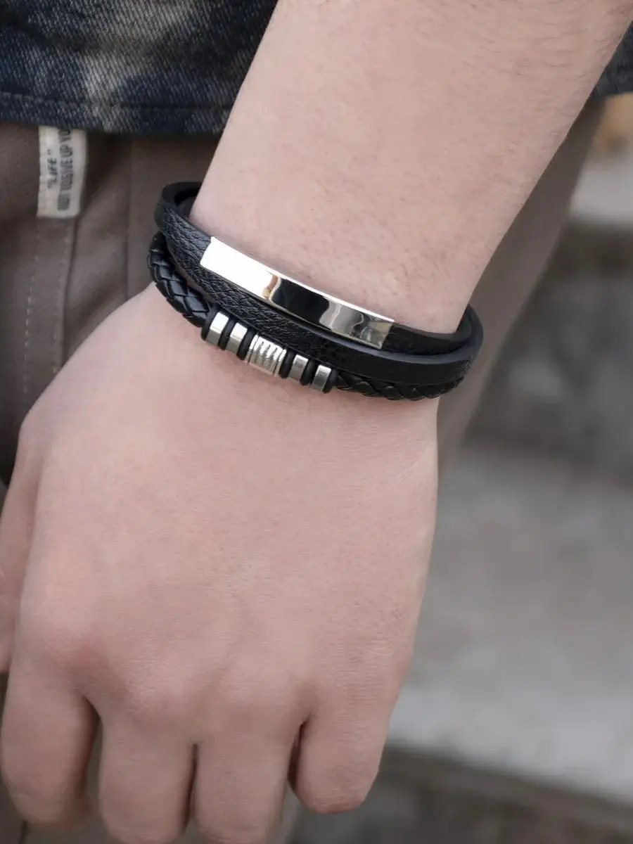 Bracelet 21CM Multilayer Braided Rope Bracelets for Male Trendy Leather