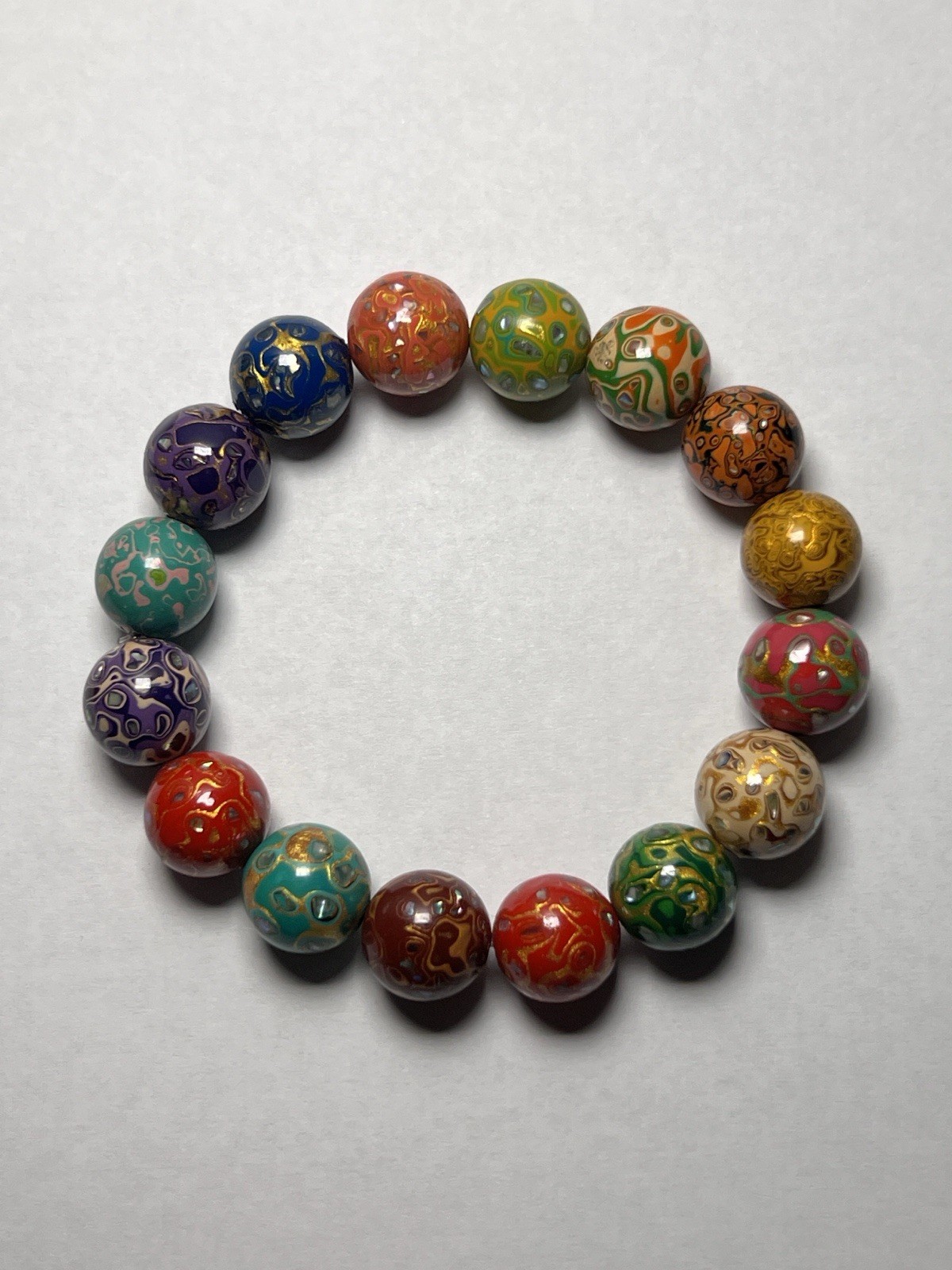 Multi-Colored Chinese Lacquer Beaded Bracelet Stretchable – 12mm