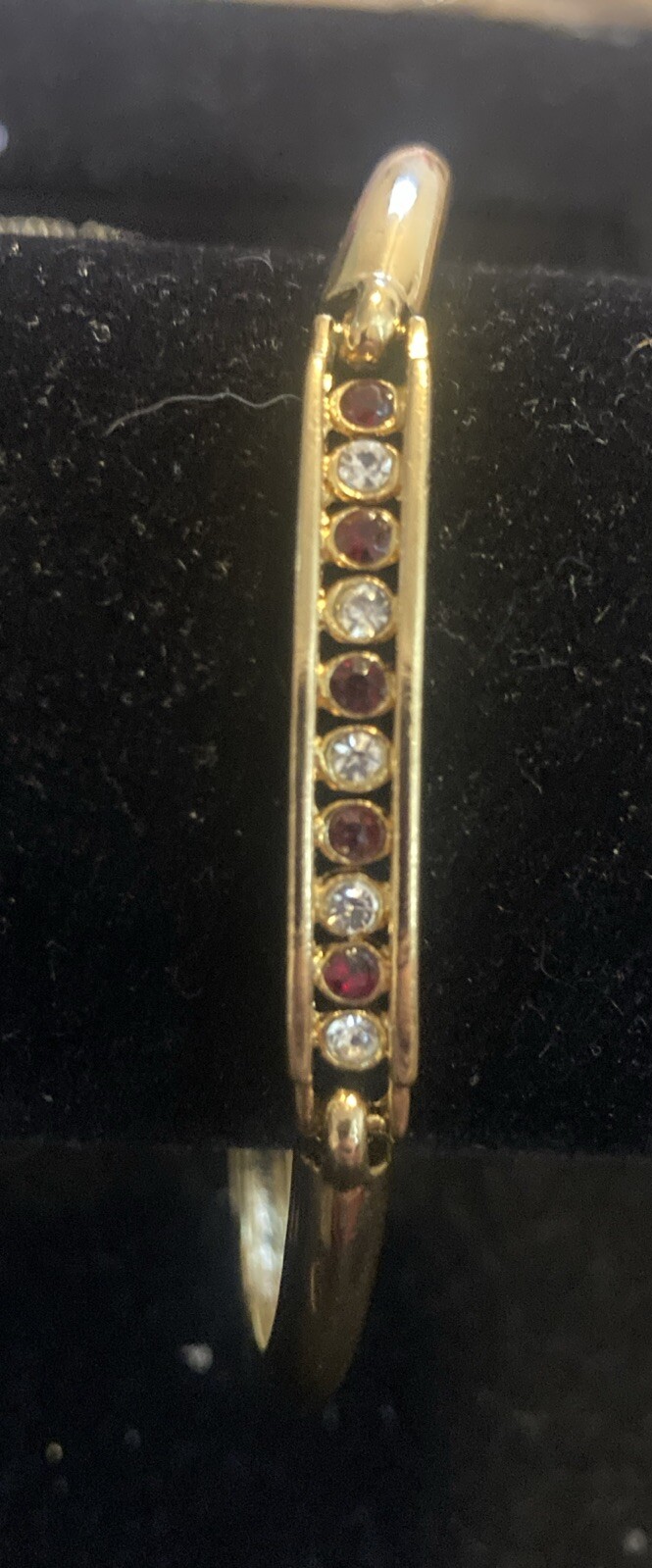 gold over silver bracelet With Alternating Red White Rhinestone Bracelet 20 gram