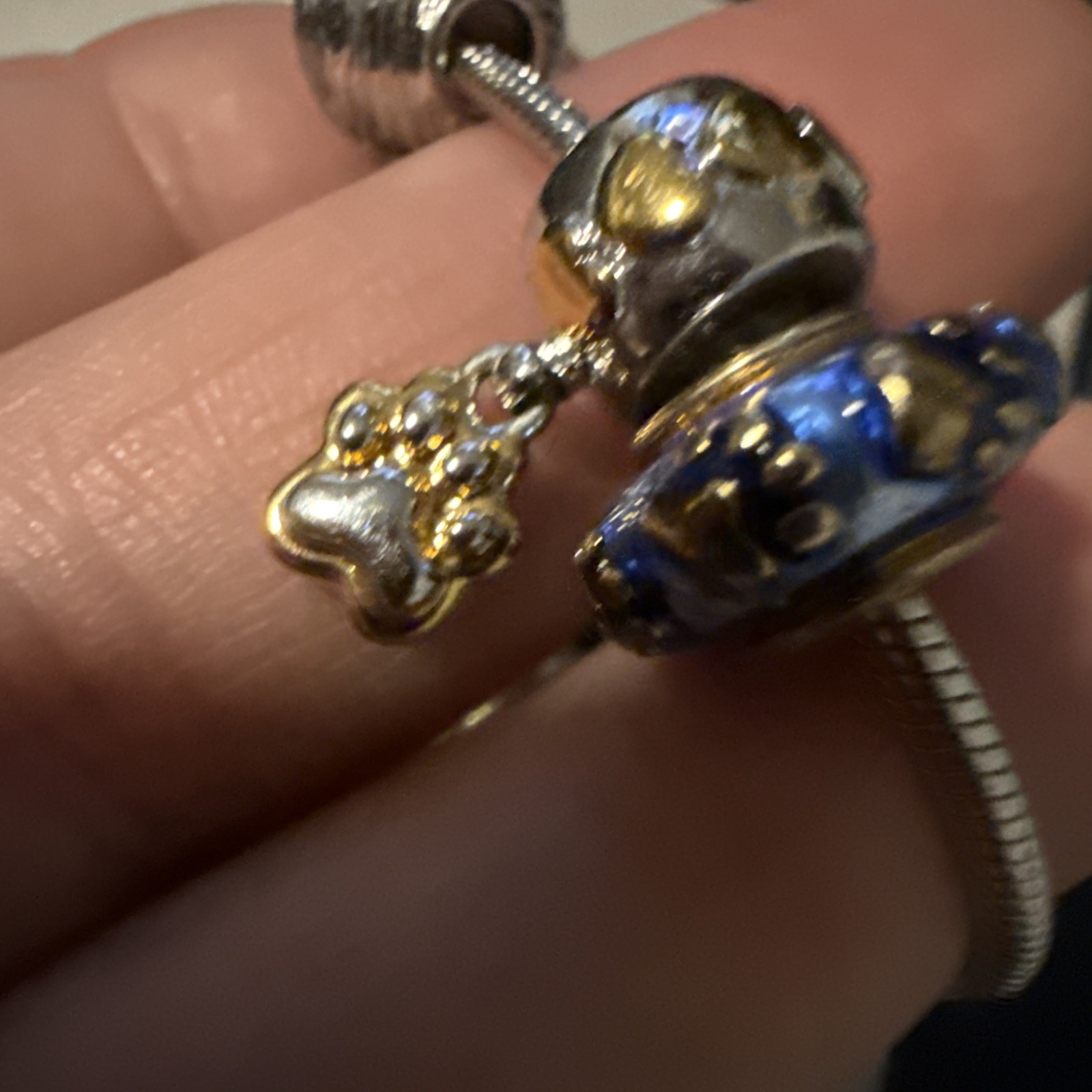 Bradford Exchange Cat Theme Charm Bracelet Gold/Silver Tone & Blue Purr Love