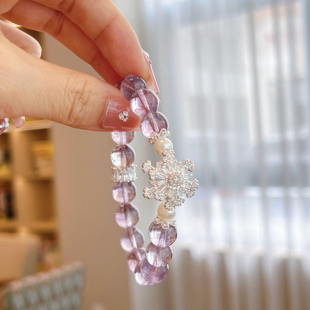 10mm Natural Amethyst Snowflake Handmade Bracelet