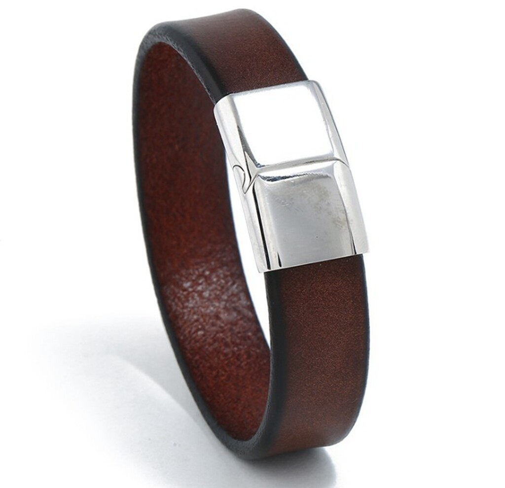 MEN / Women 16 mm Brown Genuine Leather Band Wristband/ Leather Hand Bracelet