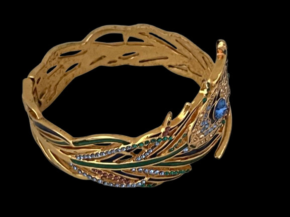 Peacock Feather Set , 18K Gold Overlay Czech and Austrian Crystals, MMA