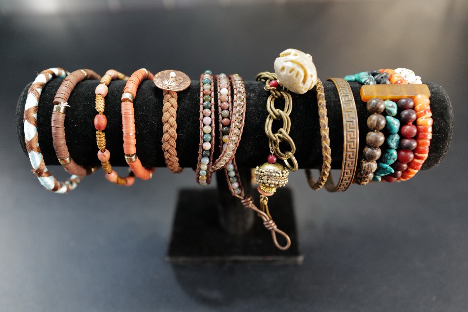 10 Pc Bracelet Brown Orange Teal Neutral Cream Assorted Styles Bangles Cuffs J9