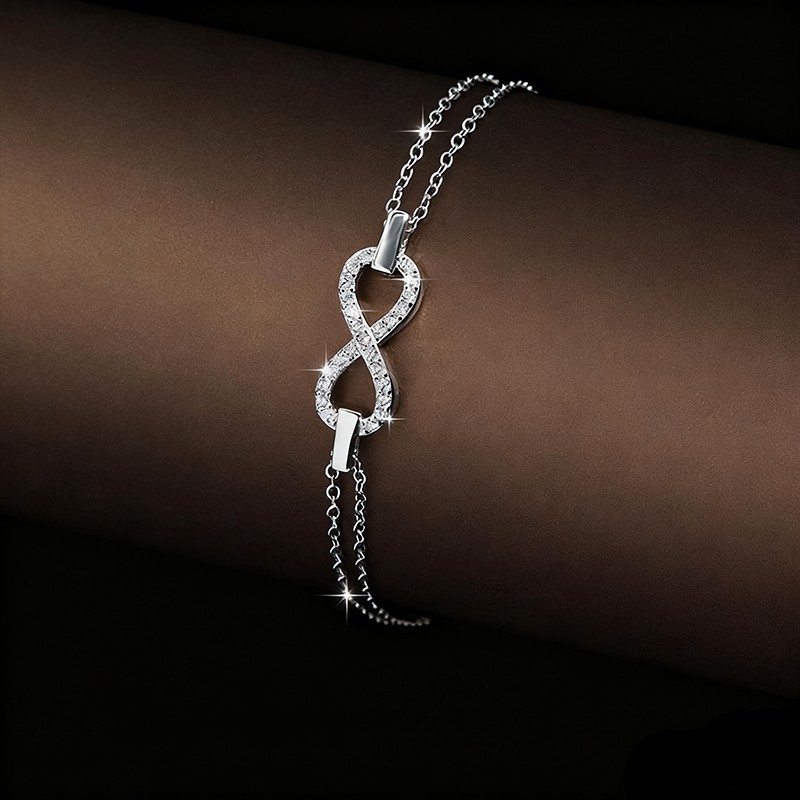 1CT Iced Zircon Figure 8 Solid 925 Sterling Silver Bracelet for Women