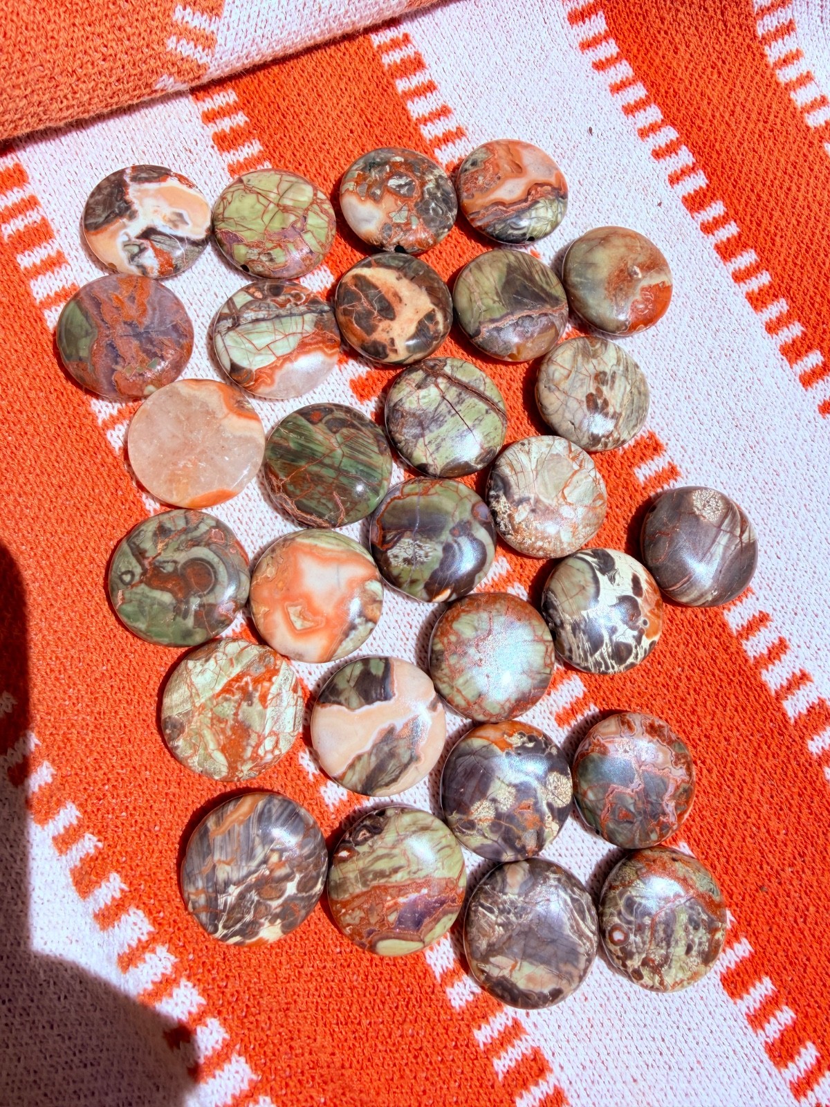 HUGE LOT 28 Natural Money Agate Coin Beads US see Video!!