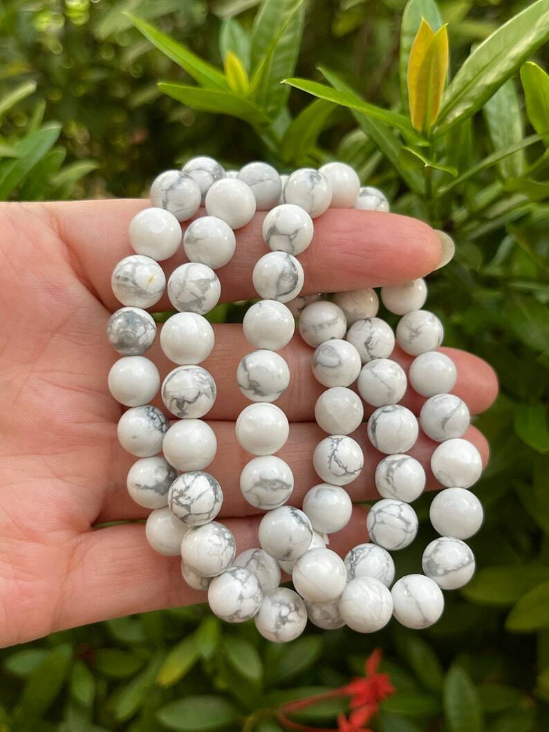 White Howlite Smooth Round Natural Gemstone 8mm Beads Gemstone Bracelet