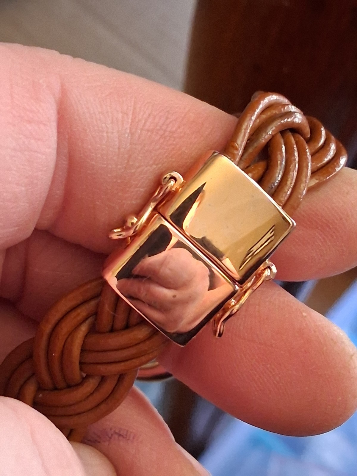 Milor Italy bronze interlocking motif braided leather bracelet 7.5″