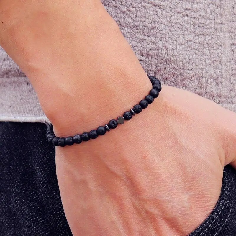 New Men Bracelet Small Stone 4mm Braclet Hematite Cross Braslet Rice.